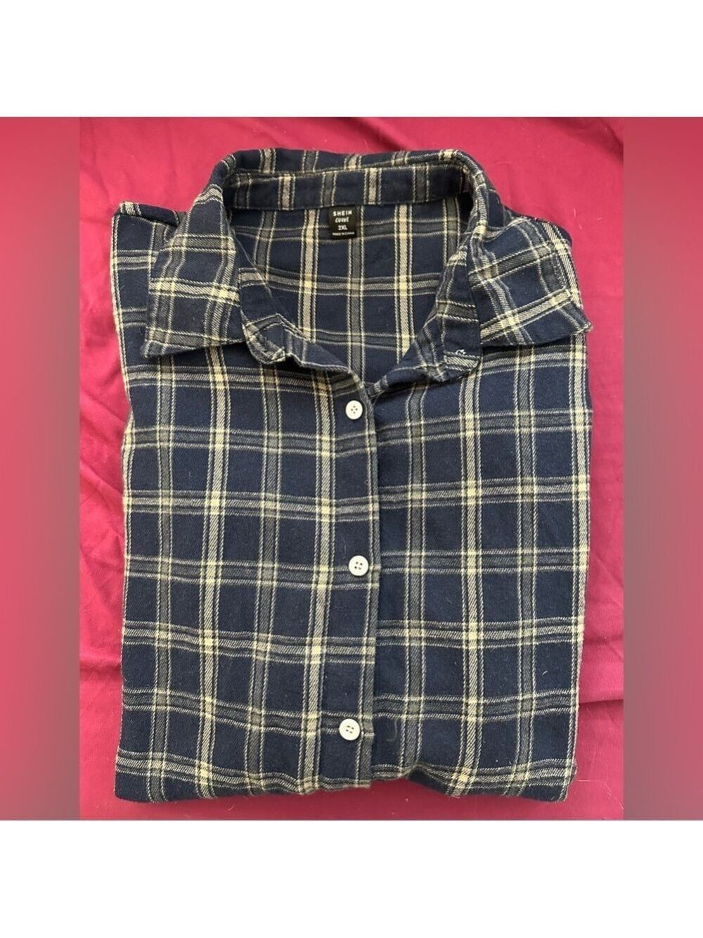 SHEIN Curve Plaid Long Sleeve Button Down Loose Fit Shirt - Picture 3 of 8